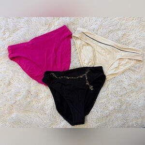 3 for One!!   Robin Piccone Bikini Bottoms – Size S– Black, Pink & Ivory NWOT